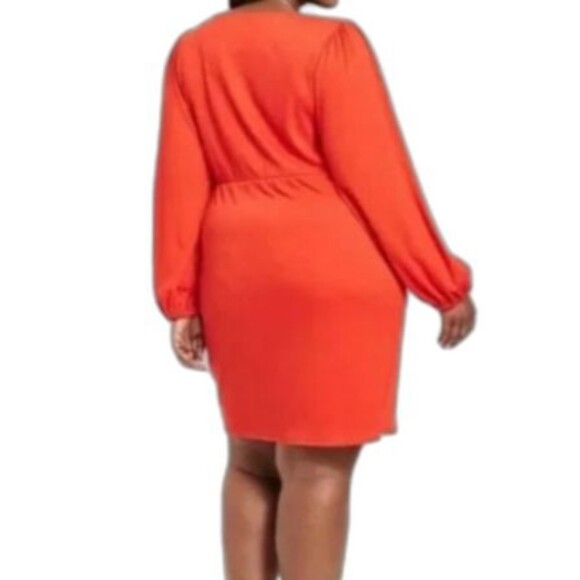 Ava & Viv NWOT Orange Long Balloon Sleeve Faux Wrap Dress Plus Size 2X - Picture 2 of 10